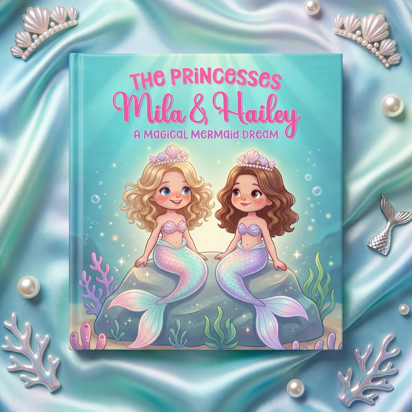 Mermaid princess book for girls sisters cousins friends personalized