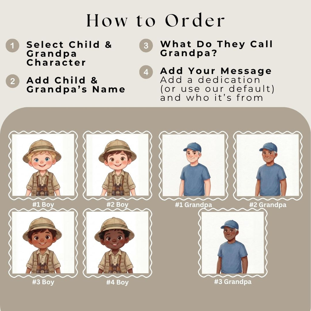 Grandpa and grandson safari adventure book african wildlife story personalized