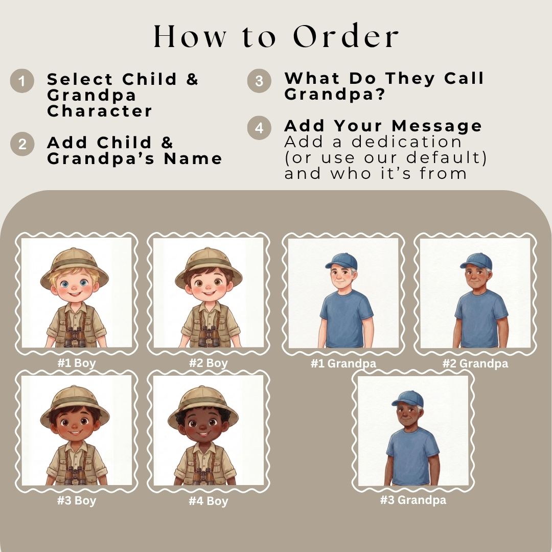 Grandpa and grandson safari adventure book african wildlife story personalized