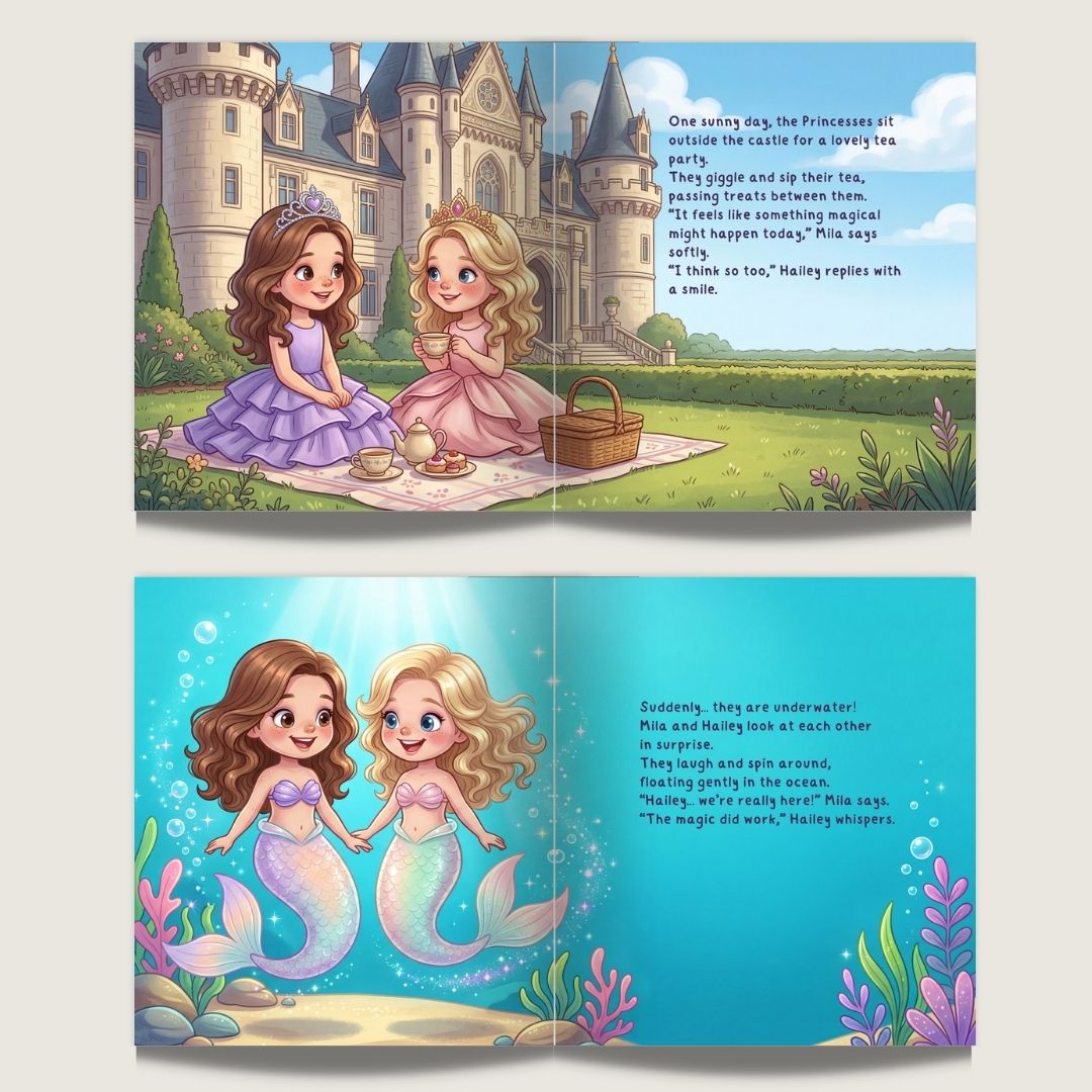 Mermaid princess book for girls sisters cousins friends personalized