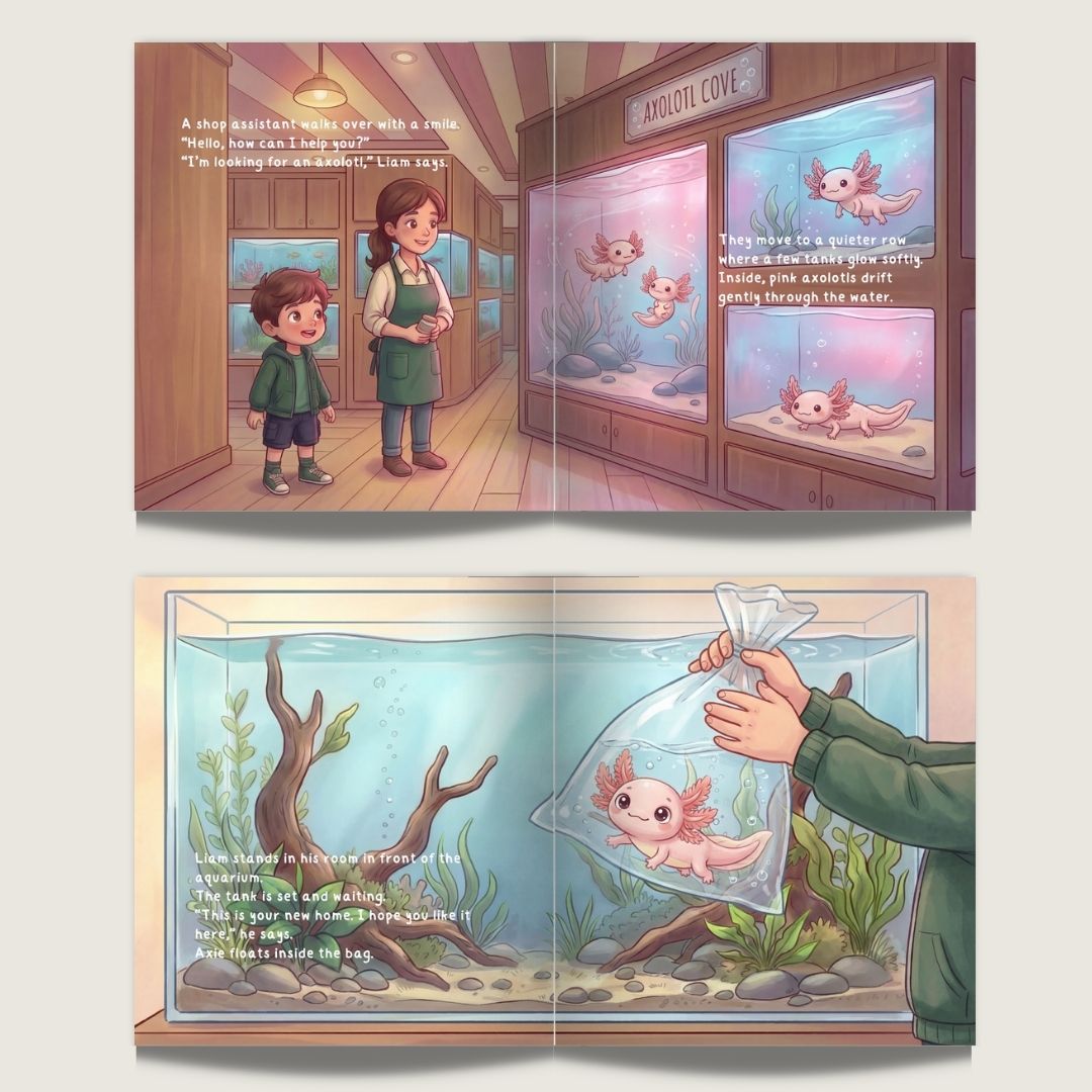 Axolotl book for boys pet story personalized