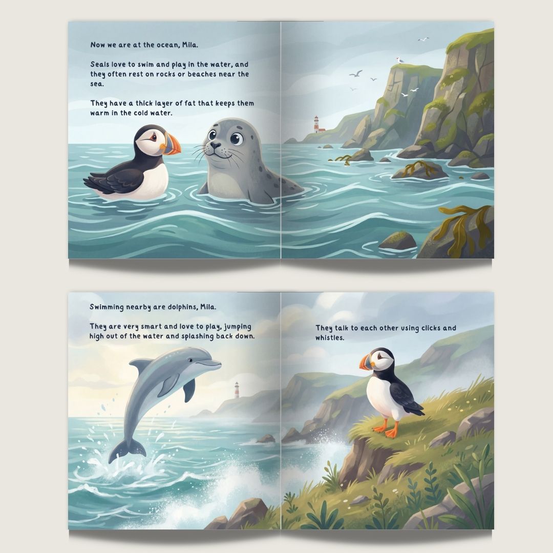 Puffin fact book ocean animal adventure learning personalized