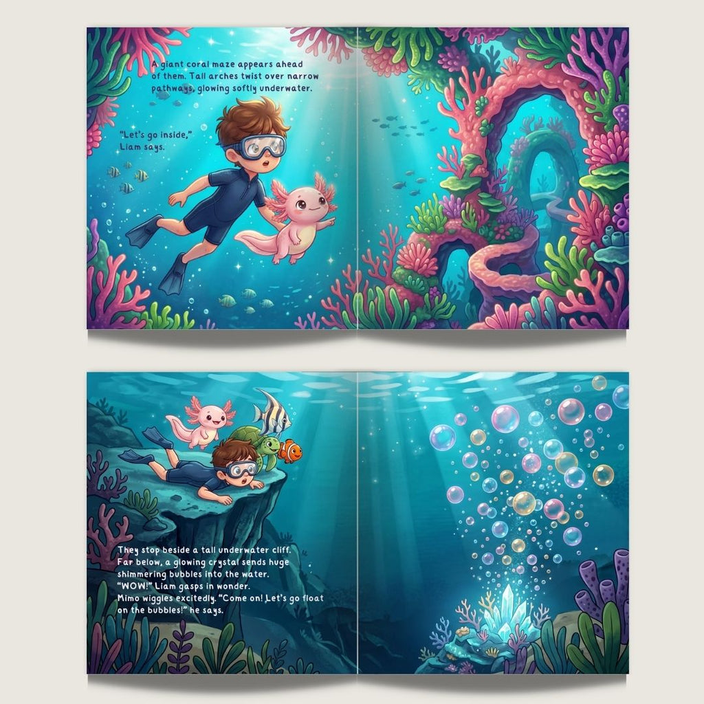 Axolotl story for boys ocean adventure personalized