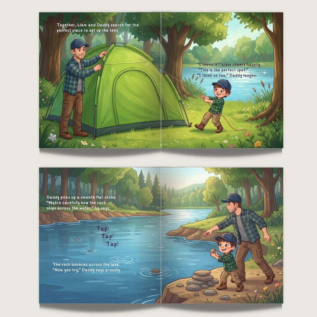 Daddy son camping adventure story book