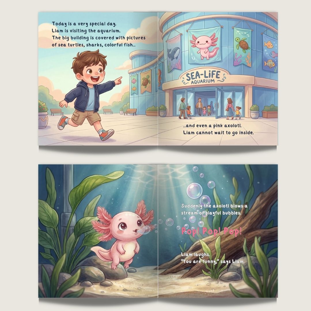 Axolotl book for boys aquarium adventure personalized