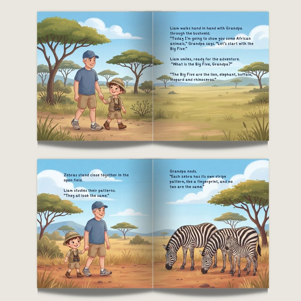 Grandpa and grandson safari adventure book african wildlife story personalized