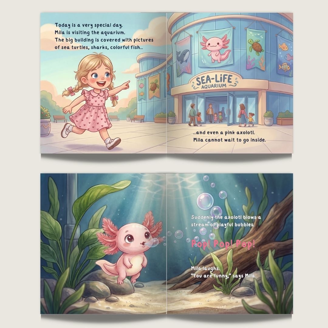 Axolotl book for girls aquarium adventure personalized