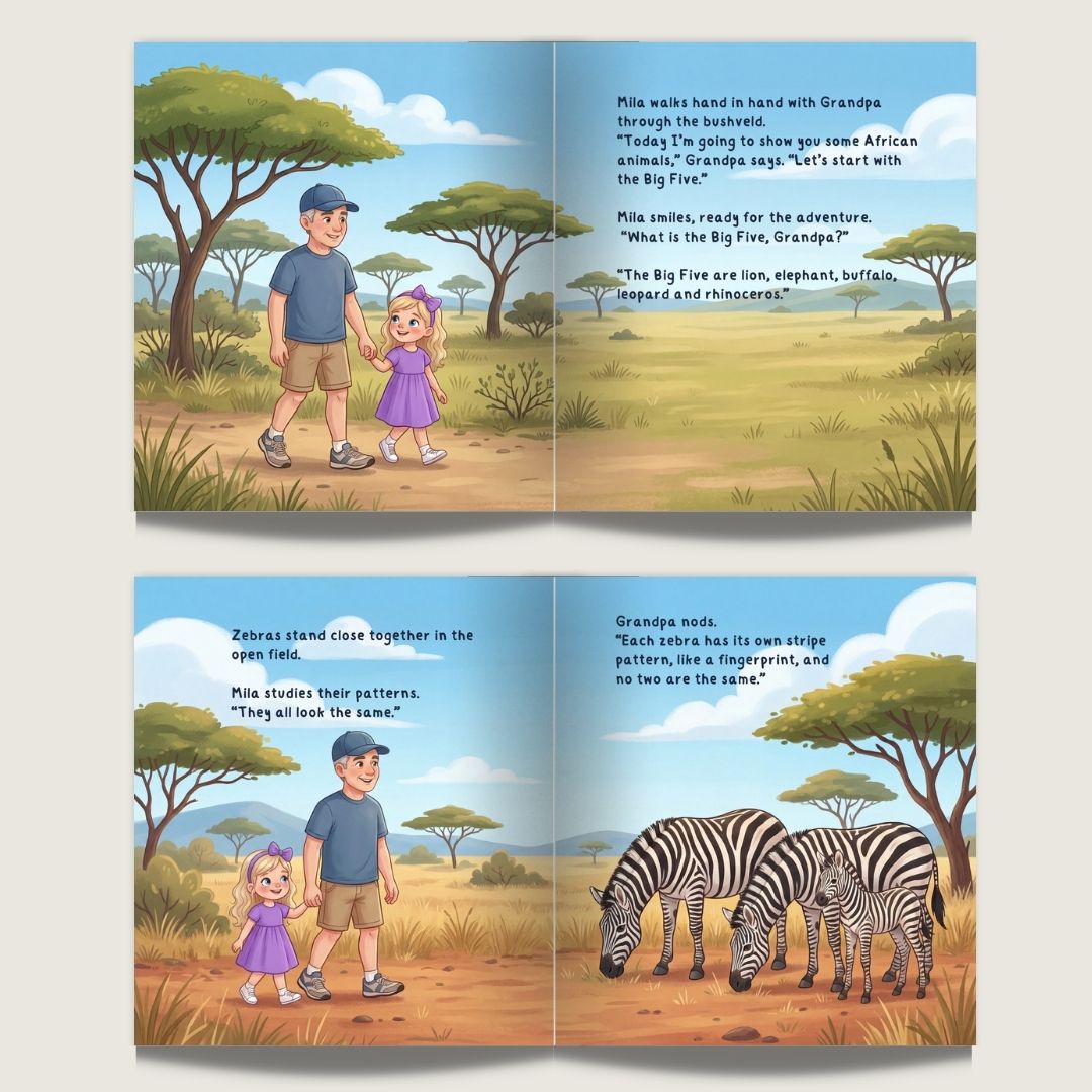 Grandpa and granddaughter safari adventure book african wildlife story personalized