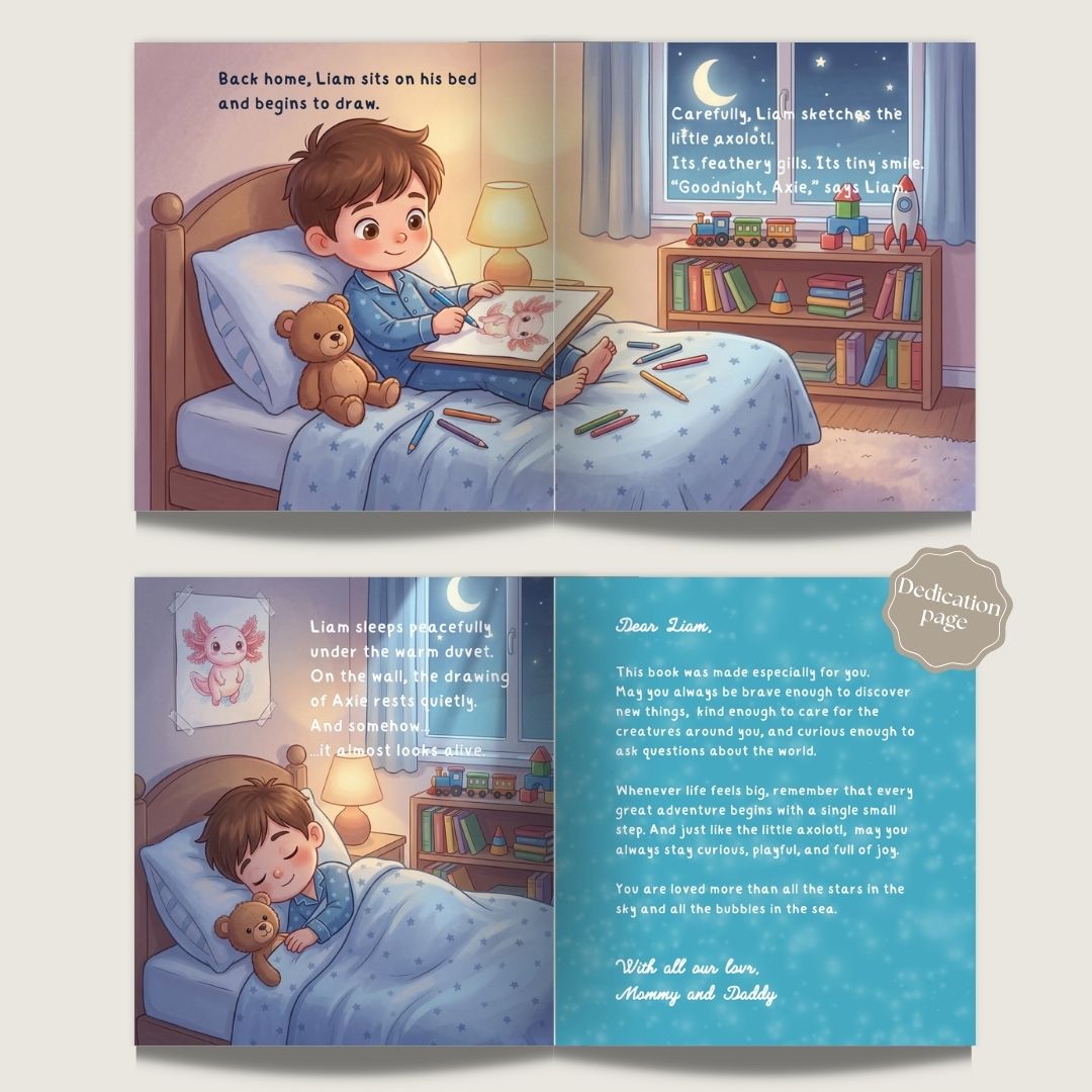 Axolotl book for boys aquarium adventure personalized