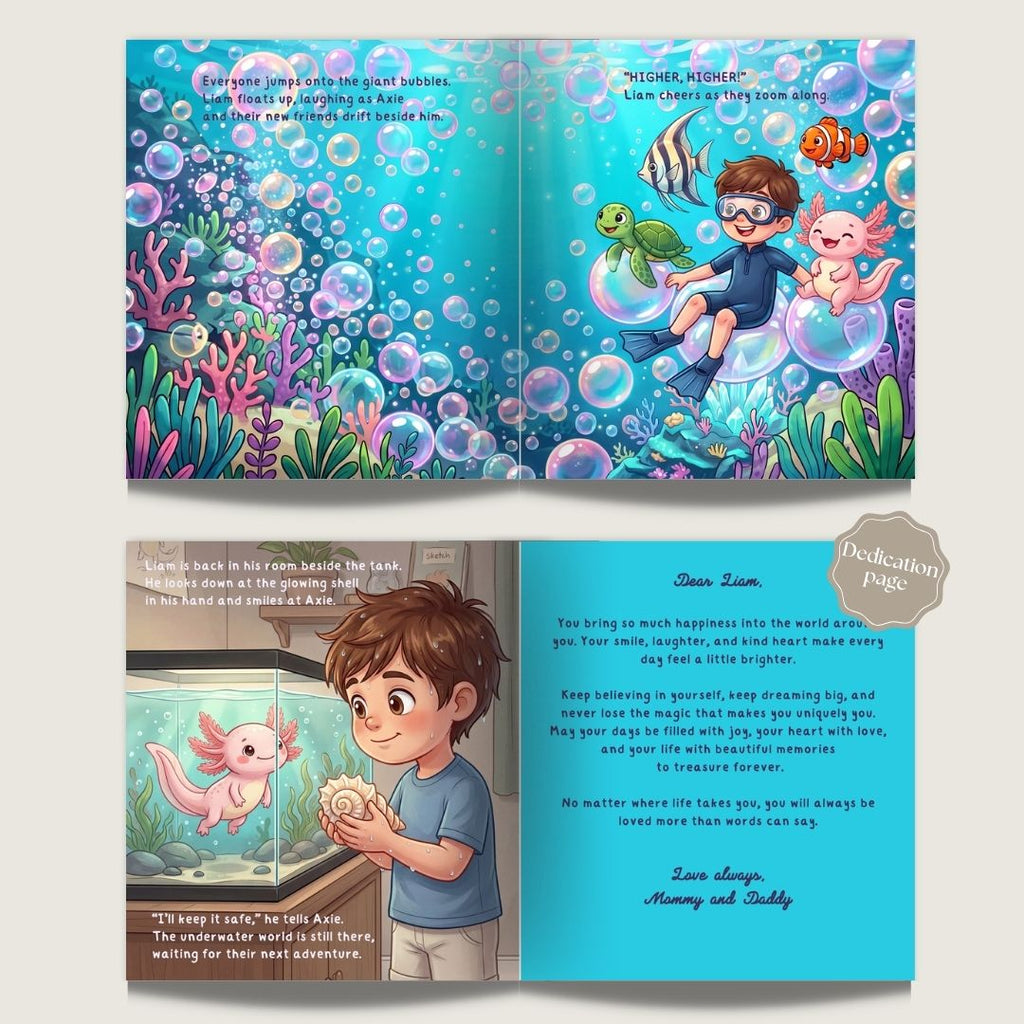 Axolotl story for boys ocean adventure personalized