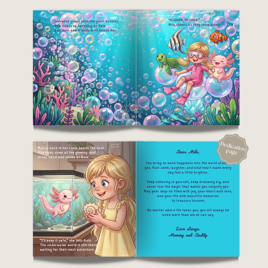 Axolotl story for girls ocean adventure personalized
