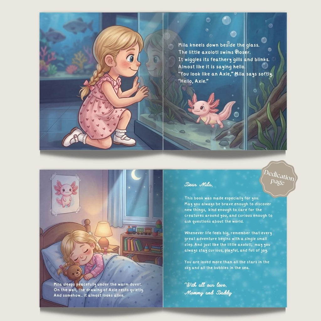 Axolotl book for girls aquarium adventure personalized