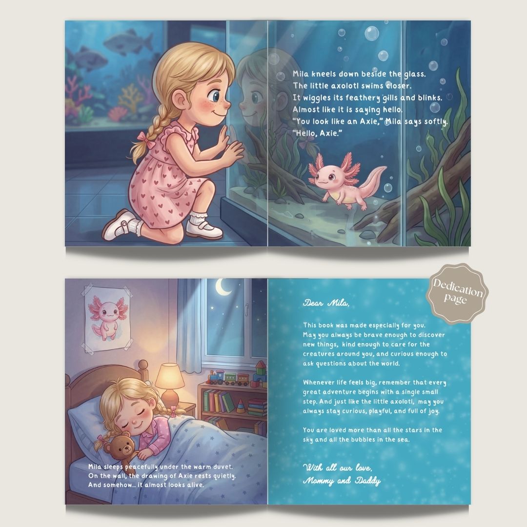 Axolotl book for girls aquarium adventure personalized