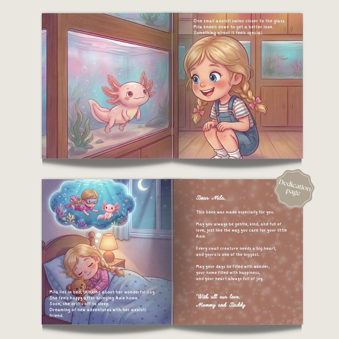 Axolotl book for girls pet story personalized