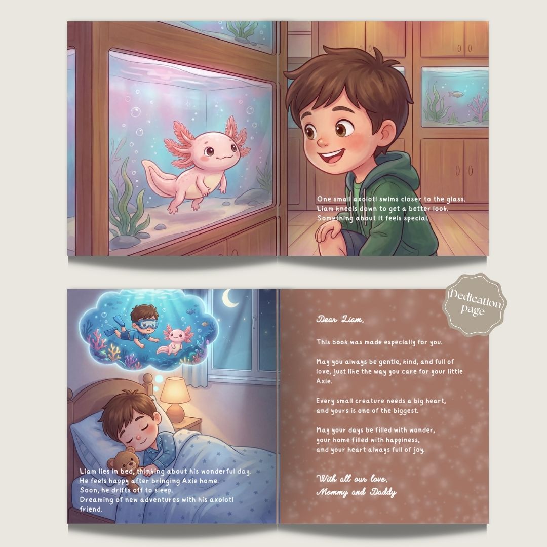 Axolotl book for boys pet story personalized