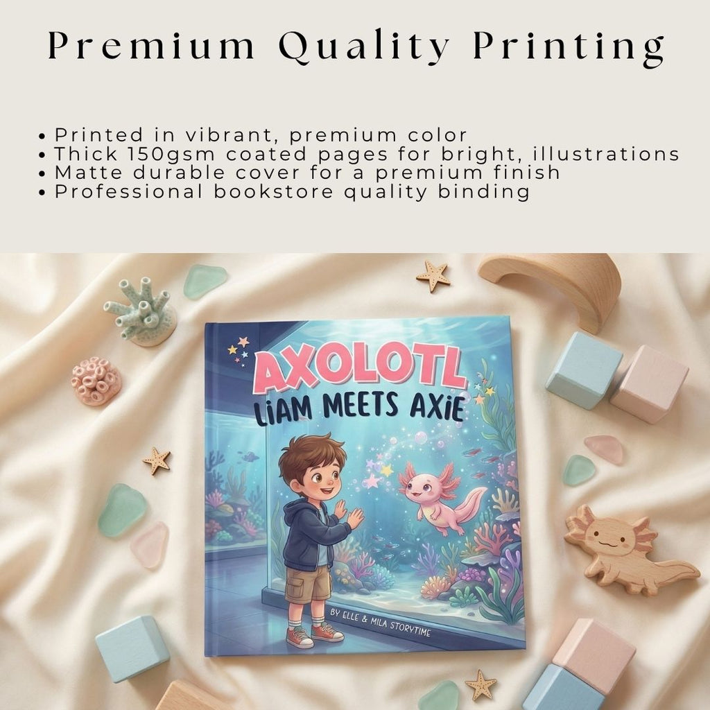Axolotl book for boys aquarium adventure personalized