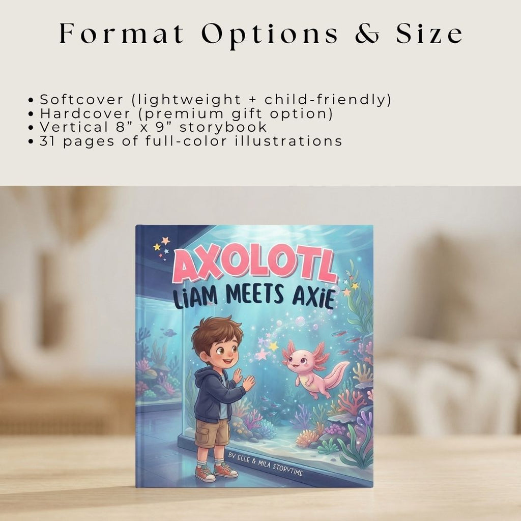 Axolotl book for boys aquarium adventure personalized