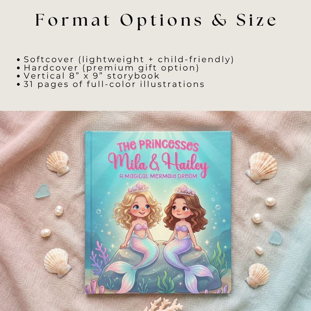 Mermaid princess book for girls sisters cousins friends personalized