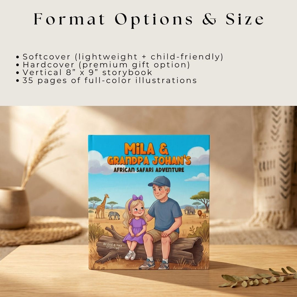 Grandpa and granddaughter safari adventure book african wildlife story personalized