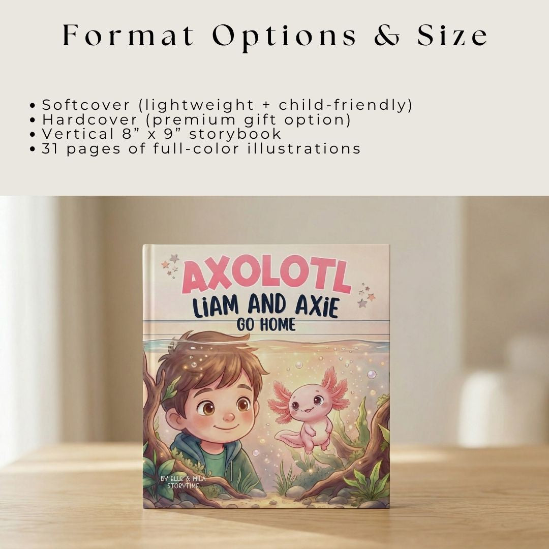 Axolotl book for boys pet story personalized