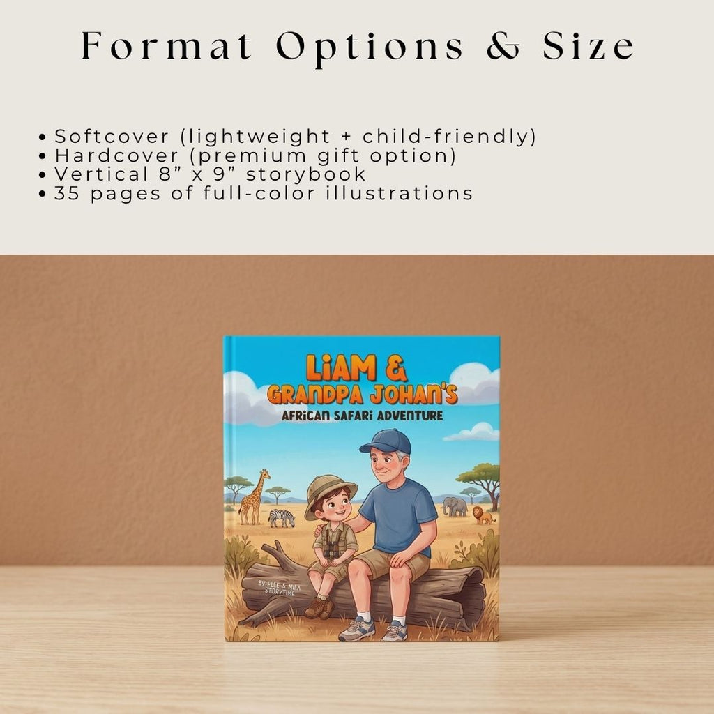Grandpa and grandson safari adventure book african wildlife story personalized