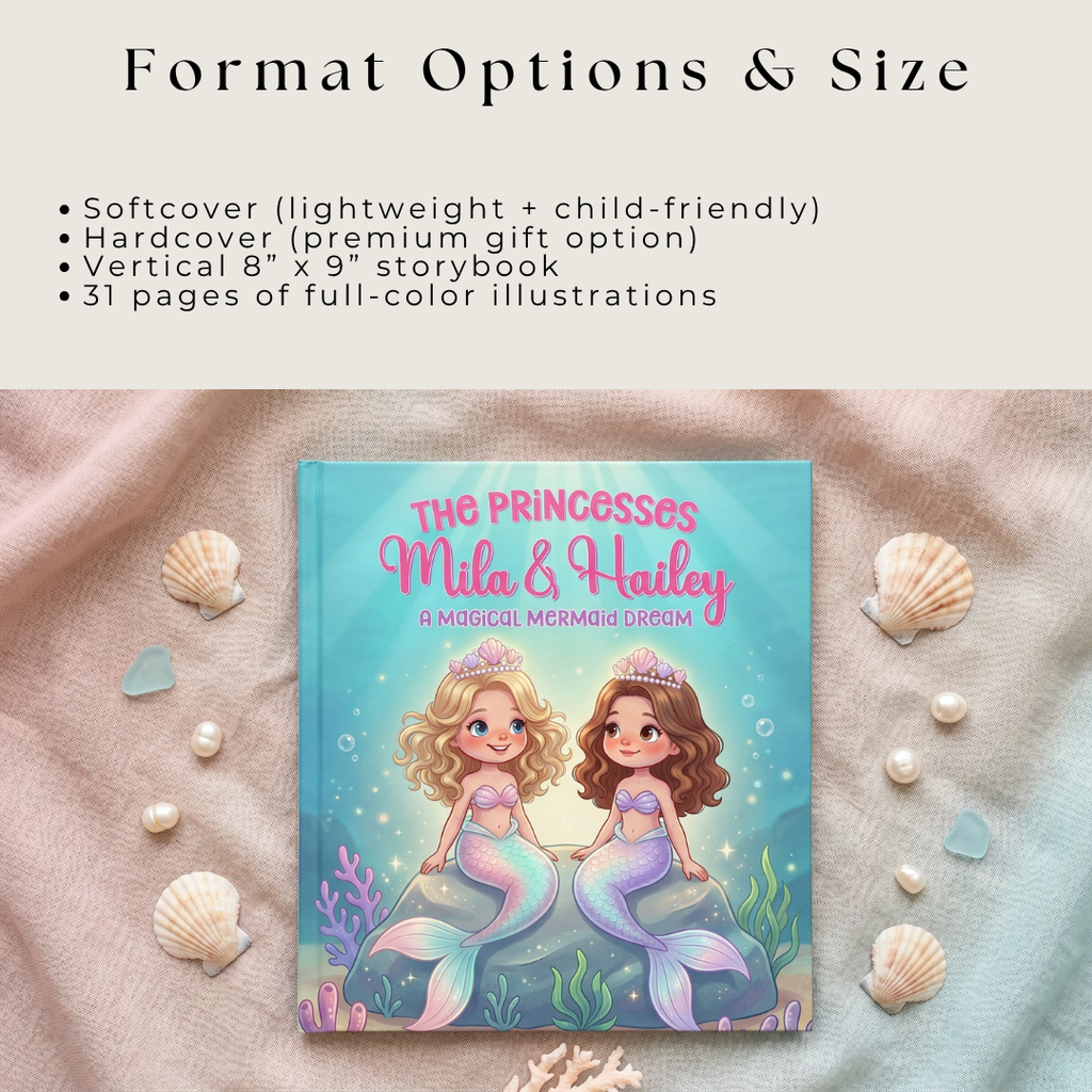 Mermaid princess book for girls sisters cousins friends personalized