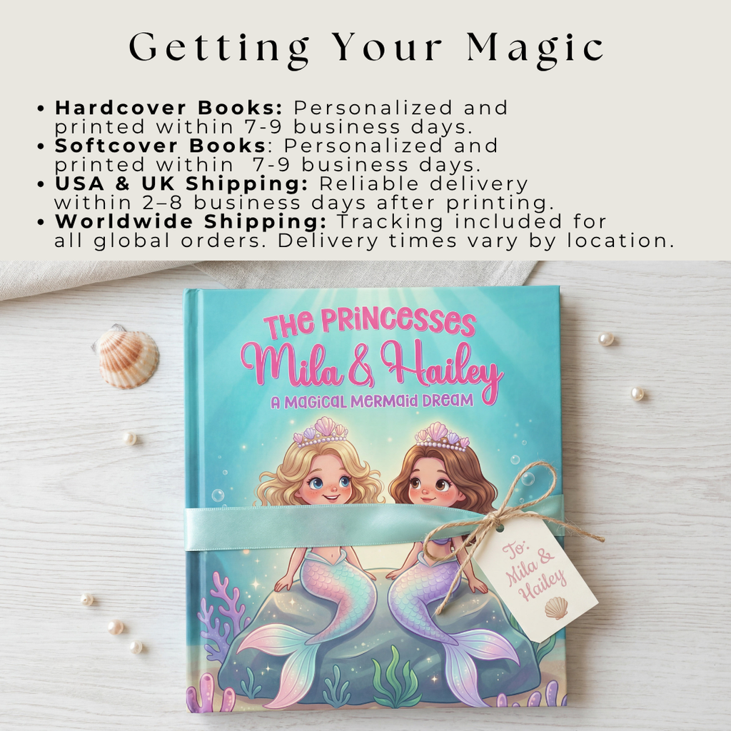 Mermaid princess book for girls sisters cousins friends personalized