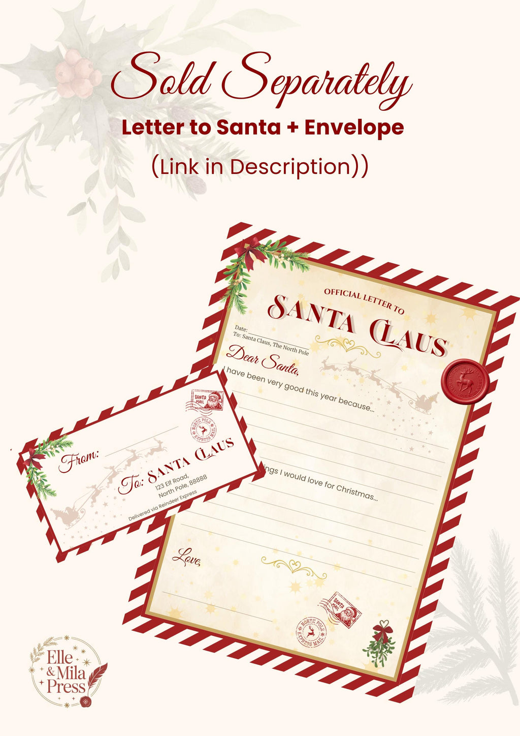 Letter from Santa + Matching Envelope, Printable PDF (A4 & US Letter Sizes Included)