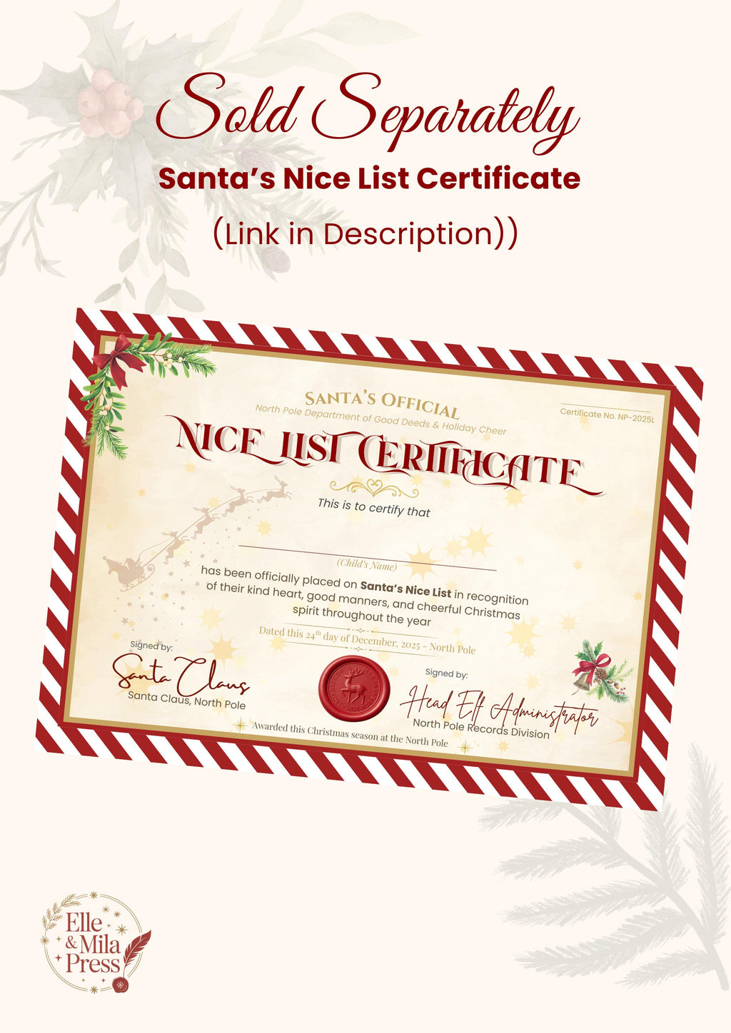Letter from Santa + Matching Envelope, Printable PDF (A4 & US Letter Sizes Included)