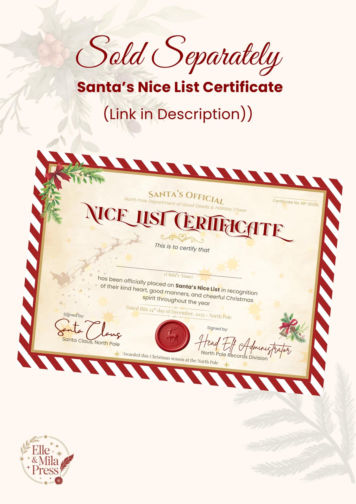 Letter from Santa + Matching Envelope, Printable PDF (A4 & US Letter Sizes Included)