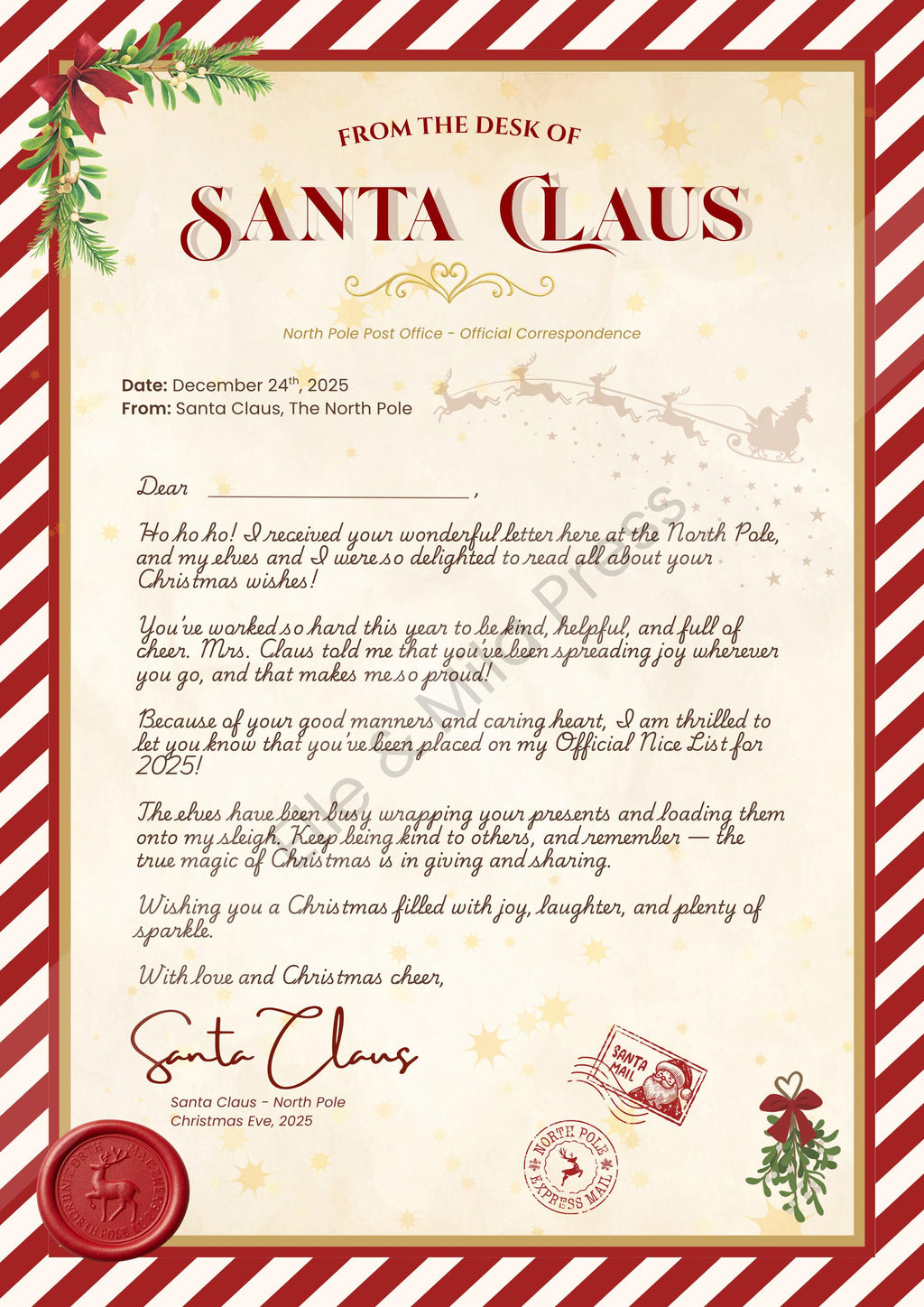 Letter from Santa + Matching Envelope, Printable PDF (A4 & US Letter Sizes Included)
