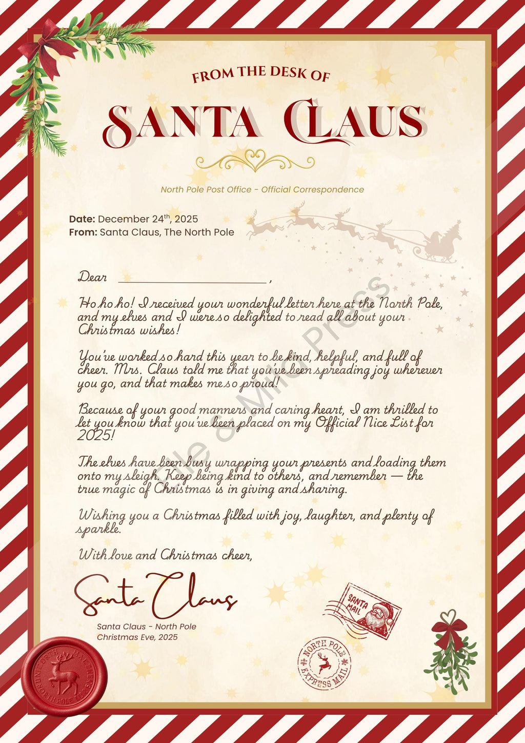 The Complete Santa Claus Letter Set — Letter to Santa, Letter from Santa and Nice List Certificate — Printable PDF (A4 & US Letter Sizes)