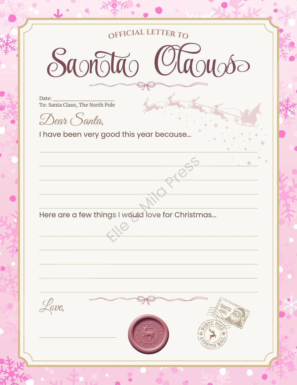 Letter to Santa Set | Printable Christmas List & Envelope (PDF)