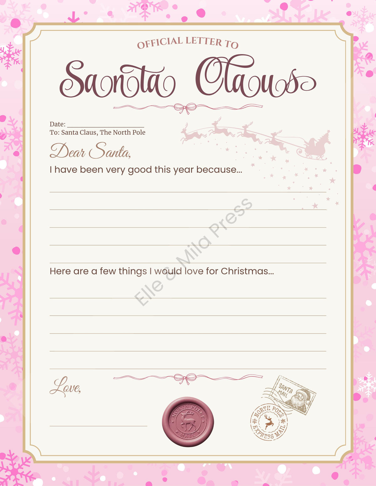 Letter to Santa Set | Printable Christmas List & Envelope (PDF)