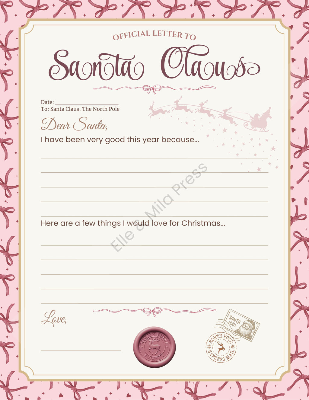 Letter to Santa Set | Printable Christmas List & Envelope (PDF)