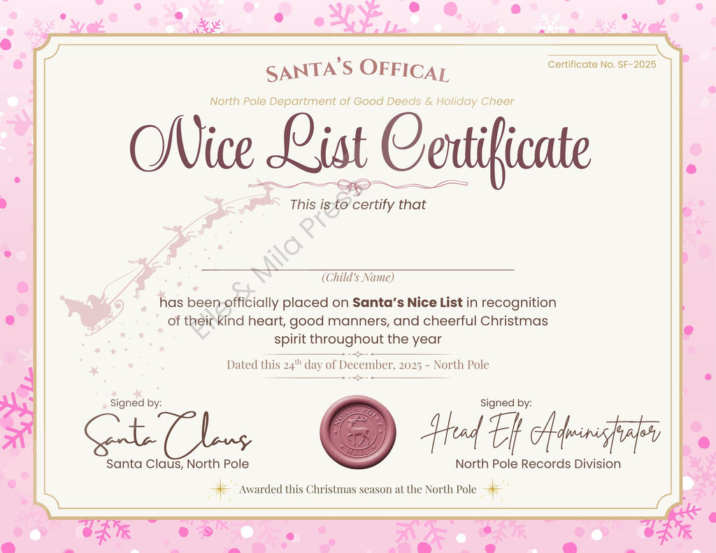 Santa's Nice List Certificate | Whimsical Christmas Award (Printable PDF)