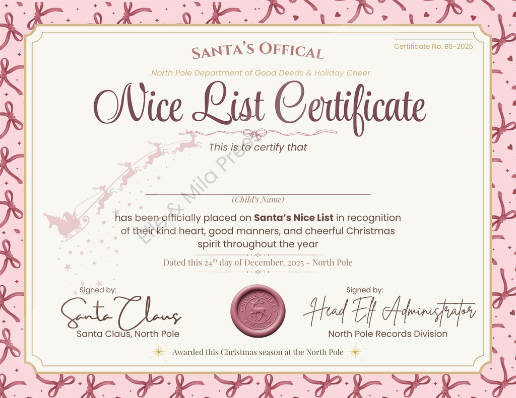 Santa's Nice List Certificate | Whimsical Christmas Award (Printable PDF)