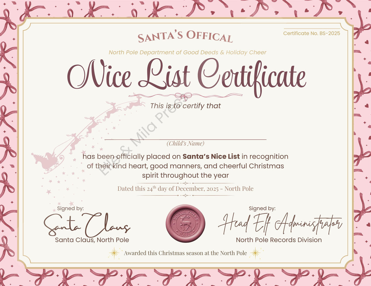 Santa's Nice List Certificate | Whimsical Christmas Award (Printable PDF)