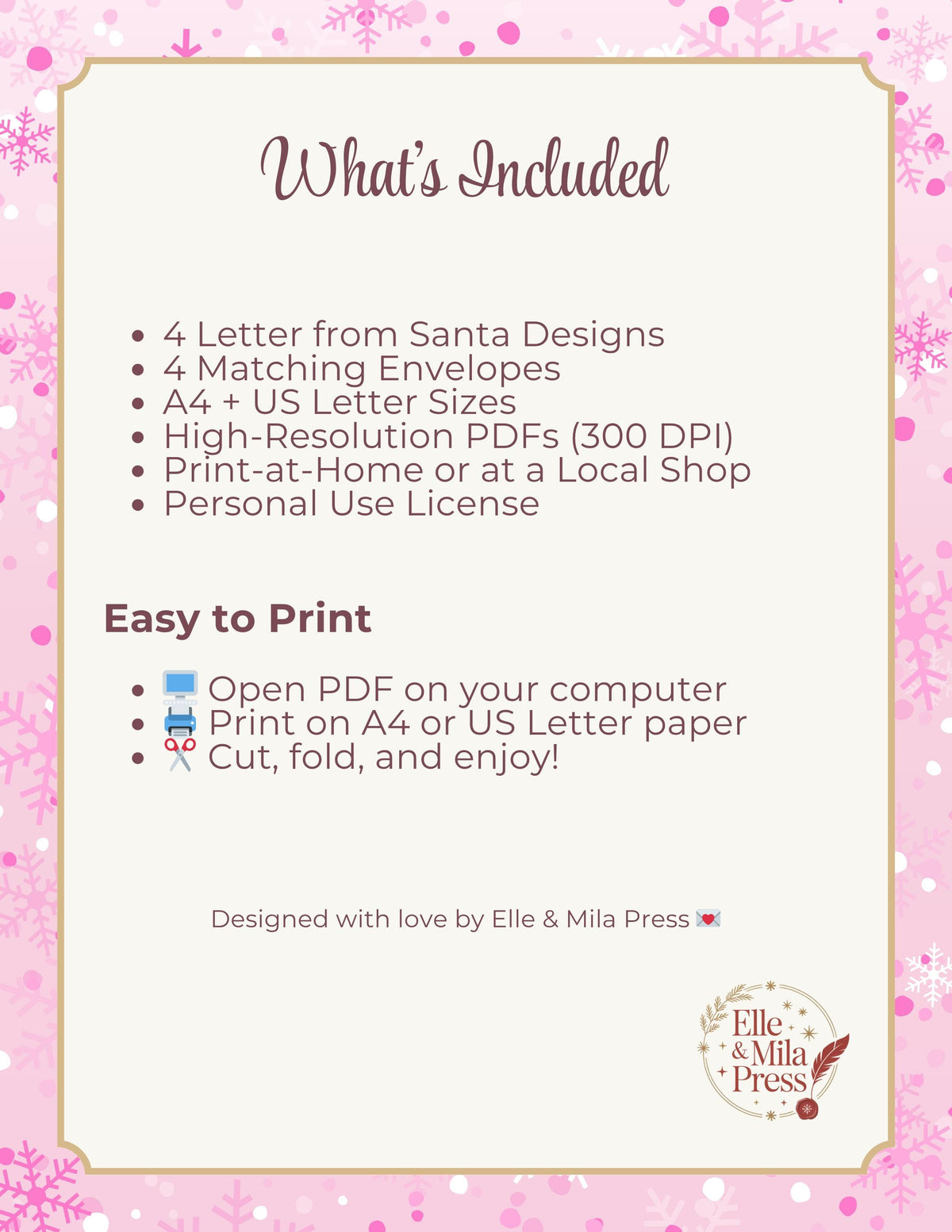 Personalized Letter from Santa | Pink Christmas Designs (Printable PDF)