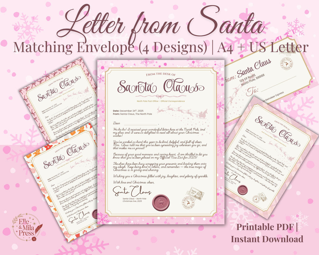 Personalized Letter from Santa | Pink Christmas Designs (Printable PDF)