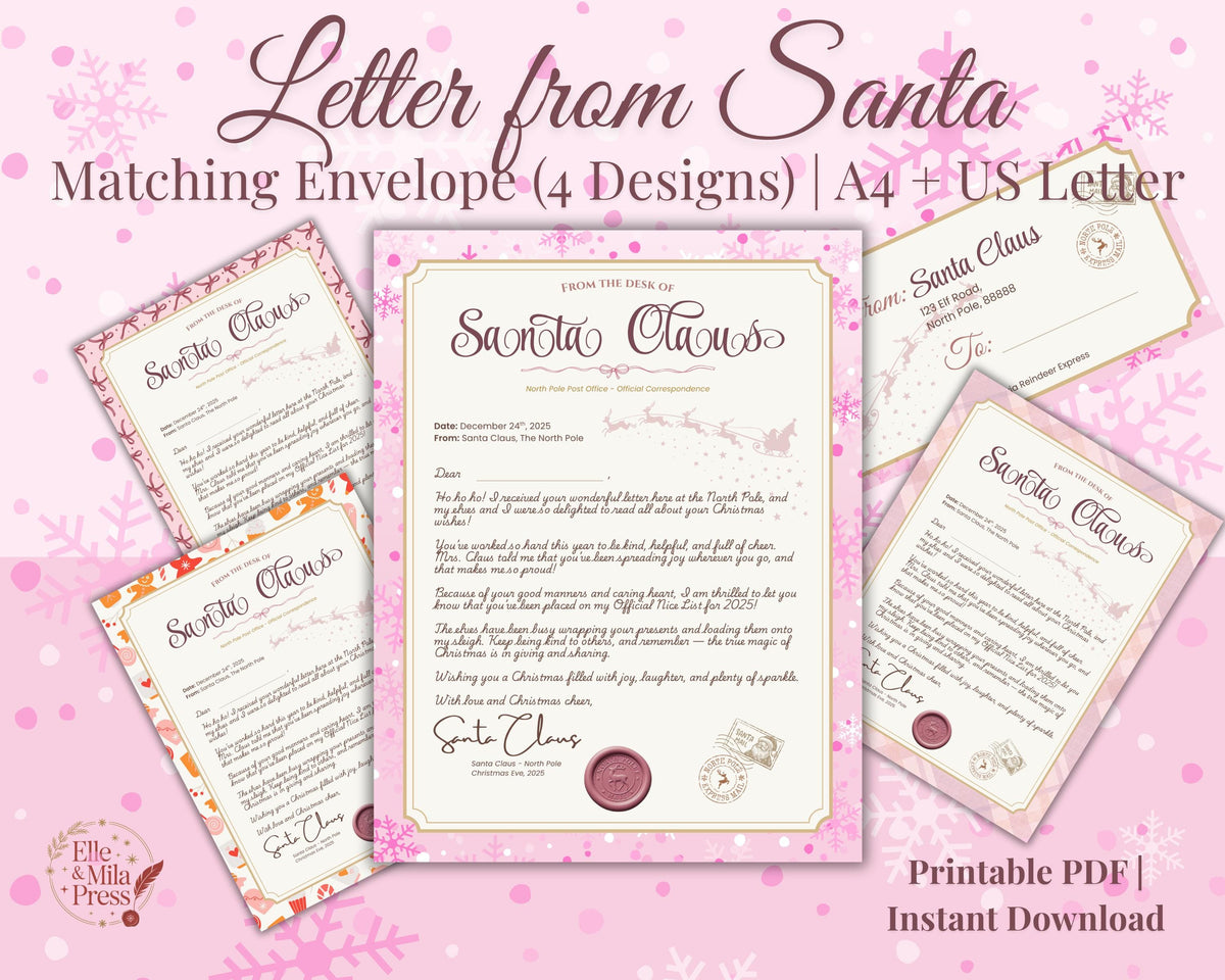Personalized Letter from Santa | Pink Christmas Designs (Printable PDF)