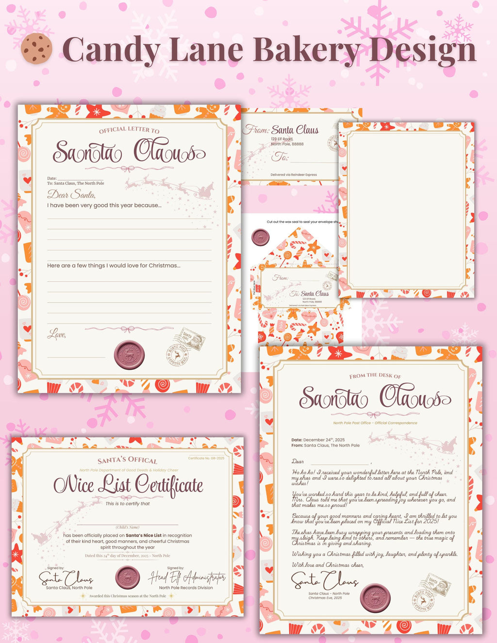 Pink Christmas Letter to Santa Set | Printable Nice List Certificate (PDF)