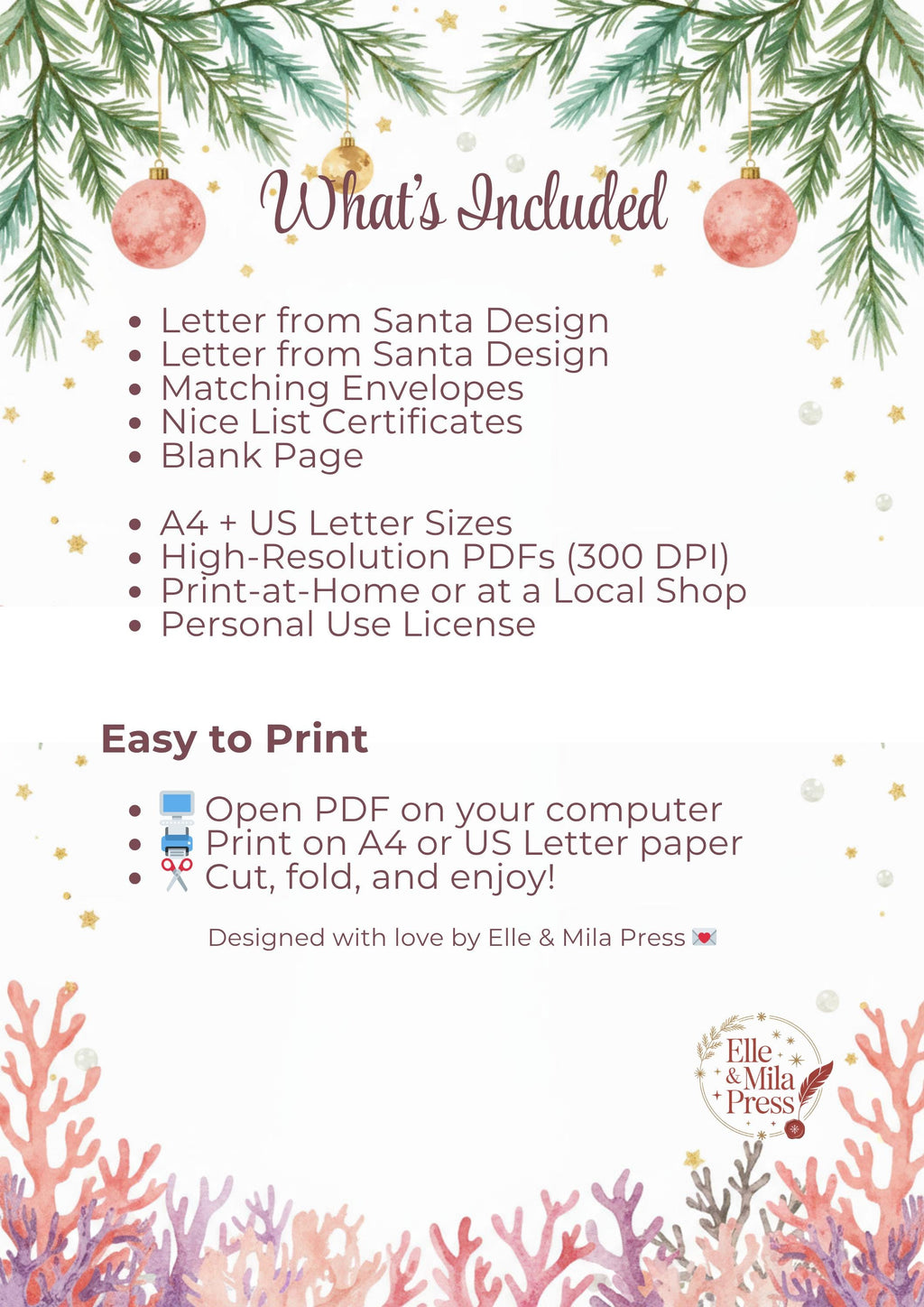 Mermaid Santa Letter Set | Christmas Kids Activity (Printable PDF)