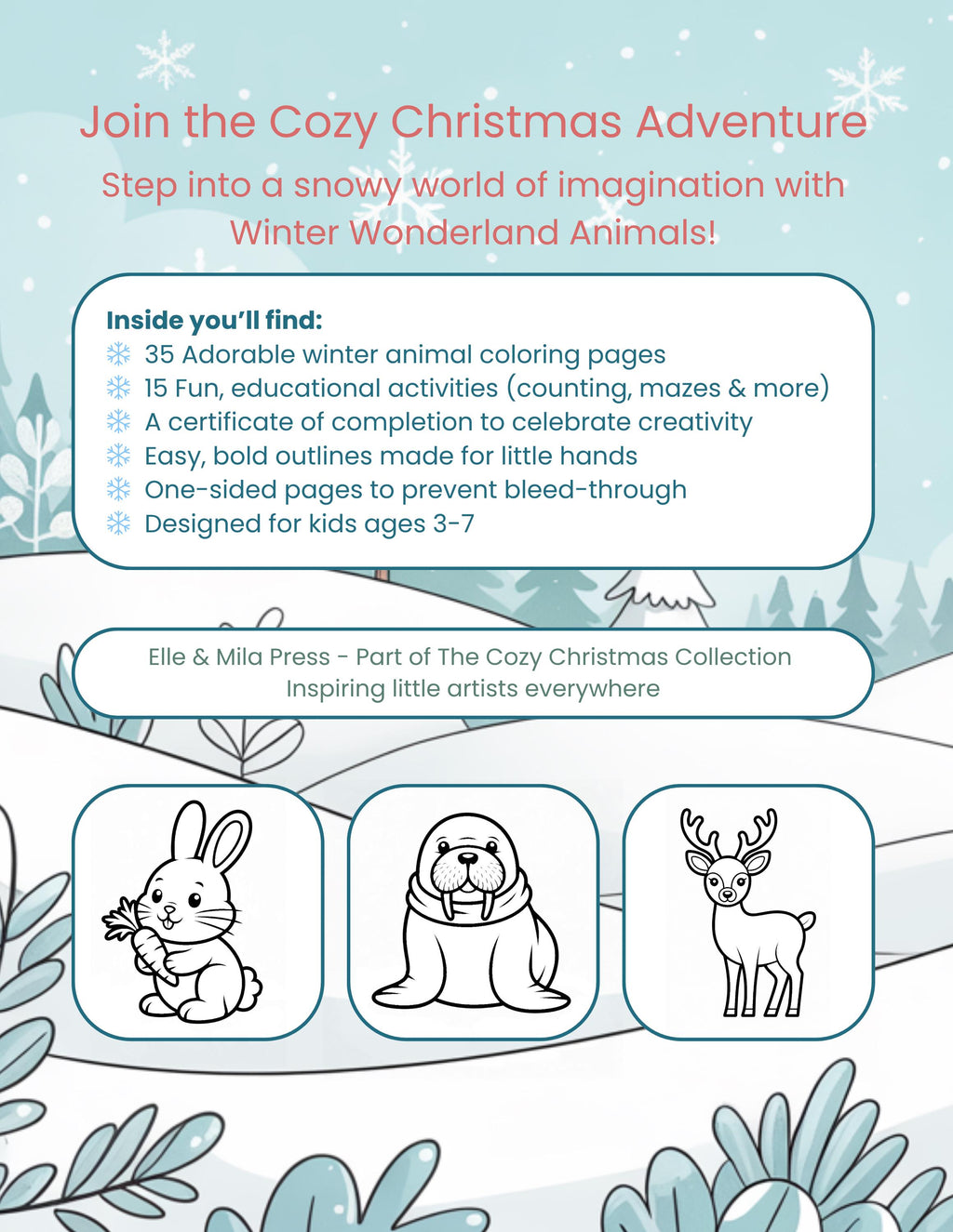 Winter Animals Coloring & Activity Book – Christmas Wonderland (Printable PDF)
