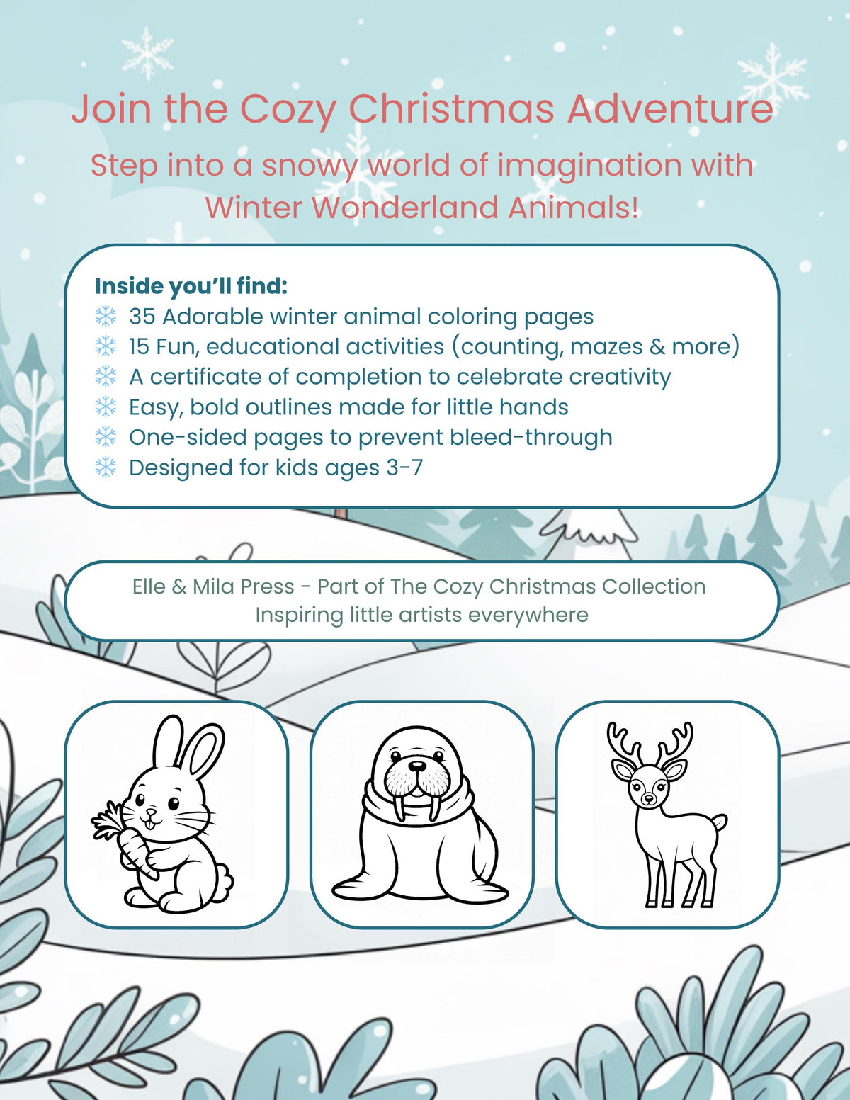 Winter Animals Coloring & Activity Book – Christmas Wonderland (Printable PDF)