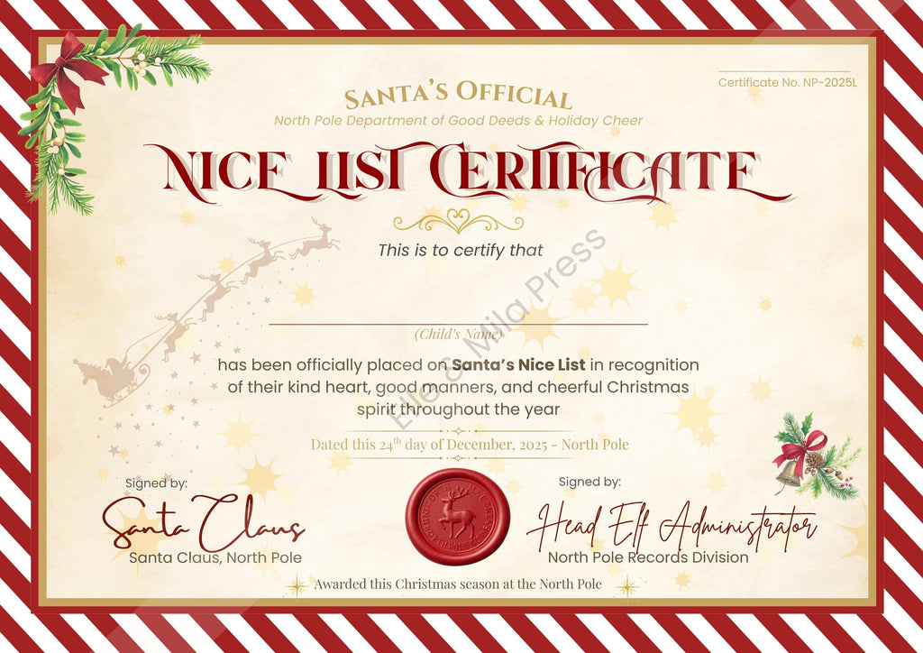 Nice List Certificate Printable – Santa’s Official Christmas Award  - (A4/US Letter PDF)