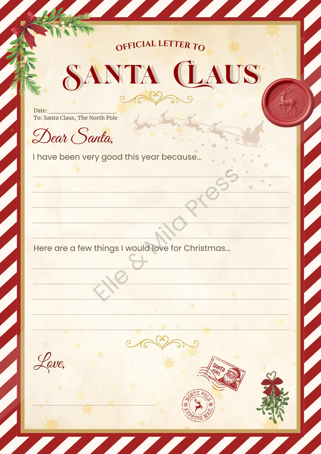The Complete Santa Claus Letter Set — Letter to Santa, Letter from Santa and Nice List Certificate — Printable PDF (A4 & US Letter Sizes)