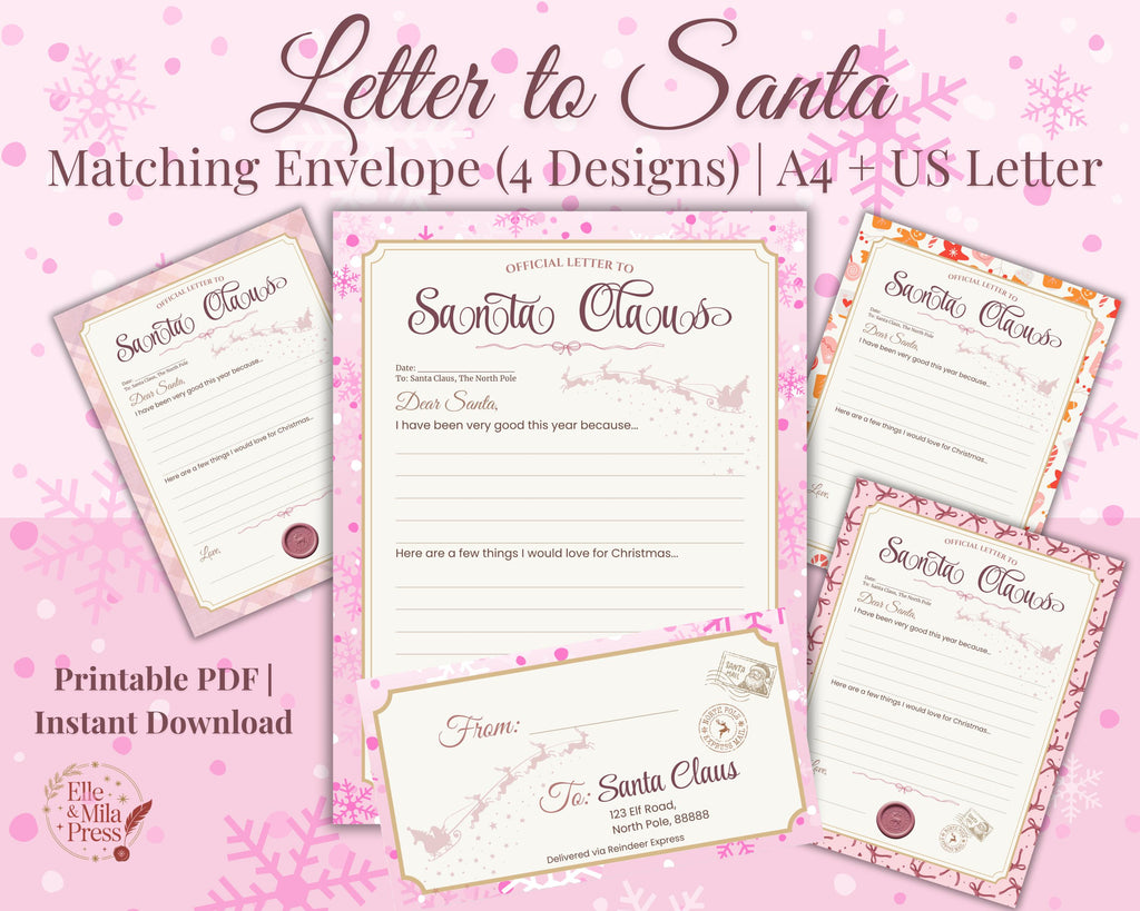 Letter to Santa Set | Printable Christmas List & Envelope (PDF)
