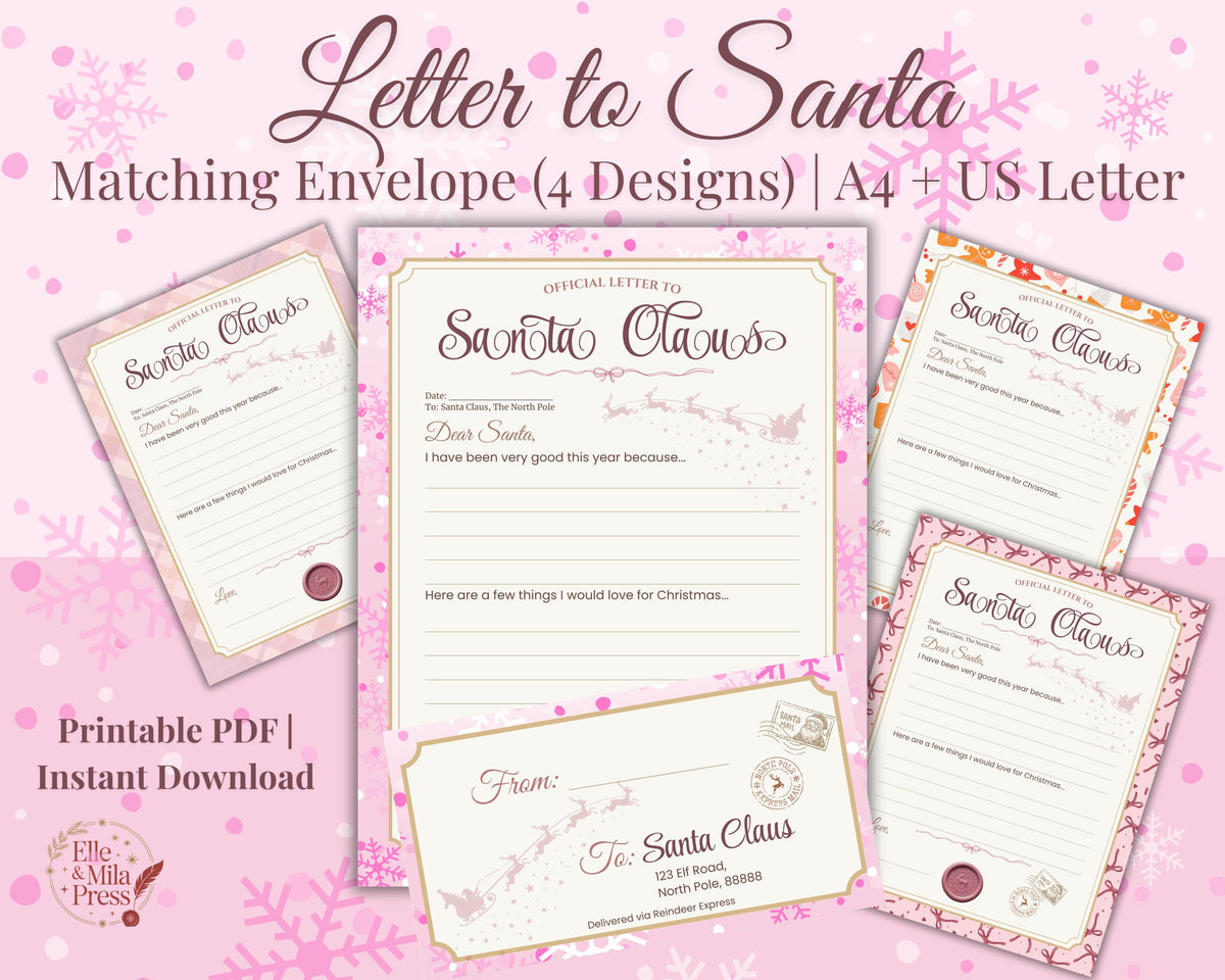 Letter to Santa Set | Printable Christmas List & Envelope (PDF)