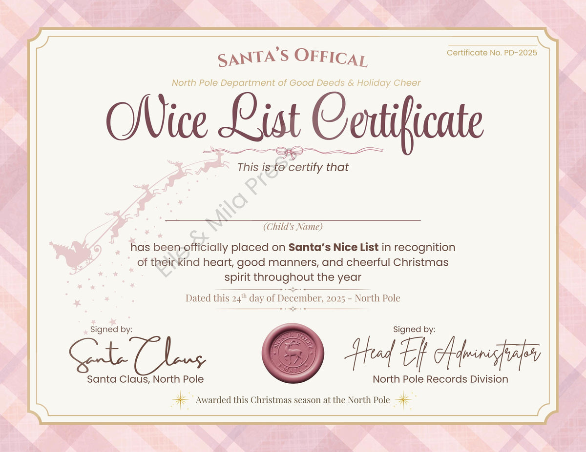 Santa's Nice List Certificate | Whimsical Christmas Award (Printable PDF)